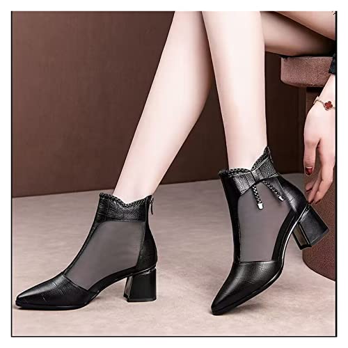 jianchi Women's Thick Heel Breathable Non-Slip Mesh Boots Soft Leather Mid-Heel Sexy Sandals Fashion Female Baotou Sandals (Color : Black, Shoe Size : 7)