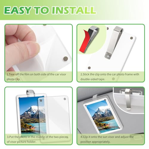 OFBAND 2 Pack Acrylic Car Picture Frame,Powerful Magnetic Car Picture Holder with Visor Clips for Cars,Personalized Car Visor Picture Frame for Horizontal and Vertical Display of Photographs (2PCS)