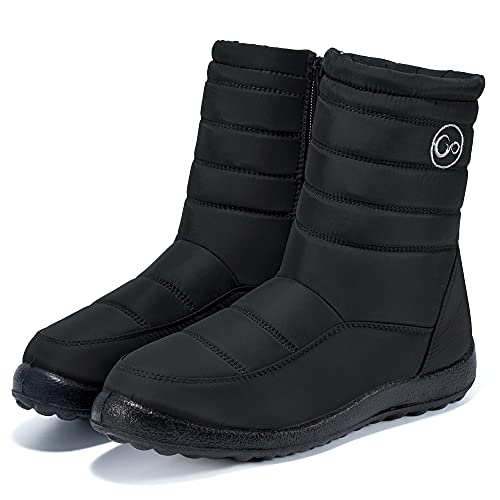 Alicegana Womens Winter Snow Boots for Women Waterproof Warm Fur Lining Mid Calf Boots with Zipper Comfortable Outdoor Shoes