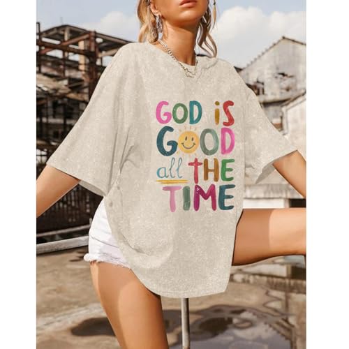 Image of Christian Shirts for Women Oversized God is Good Tshirt Vintage Religious Jesus Tees Inspirational Bible Verse Tops