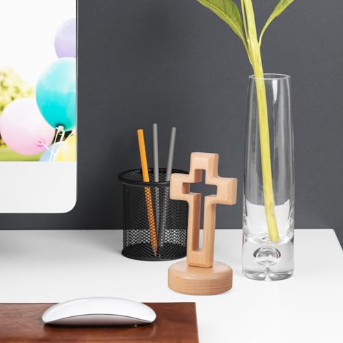 Cruz de madera decorativa con soporte estable para mesa de despacho 5