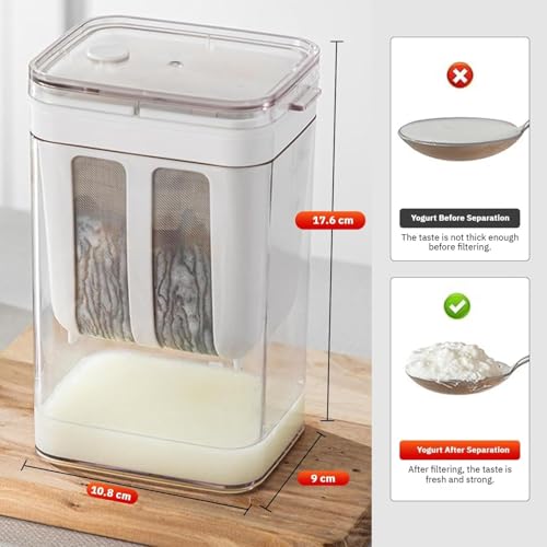 Image of Xmart India Greek Yogurt Maker 1100ML with Strainer & Lid, Hung Curd Maker, Whey Separator for Homemade Yogurt, Cheese & Shrikhand, Kitchen Storage Container