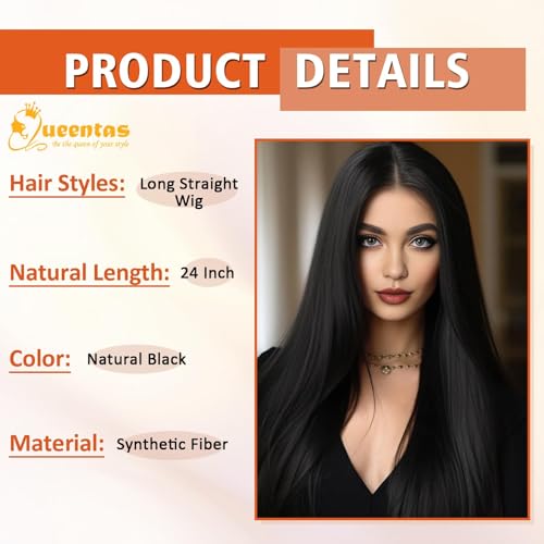 QUEENTAS Long Black Wigs for Women Straight Synthetic U Part Wig Ladies Womens Wigs for Party Cosplay Halloween Costume (Black) - Image 4