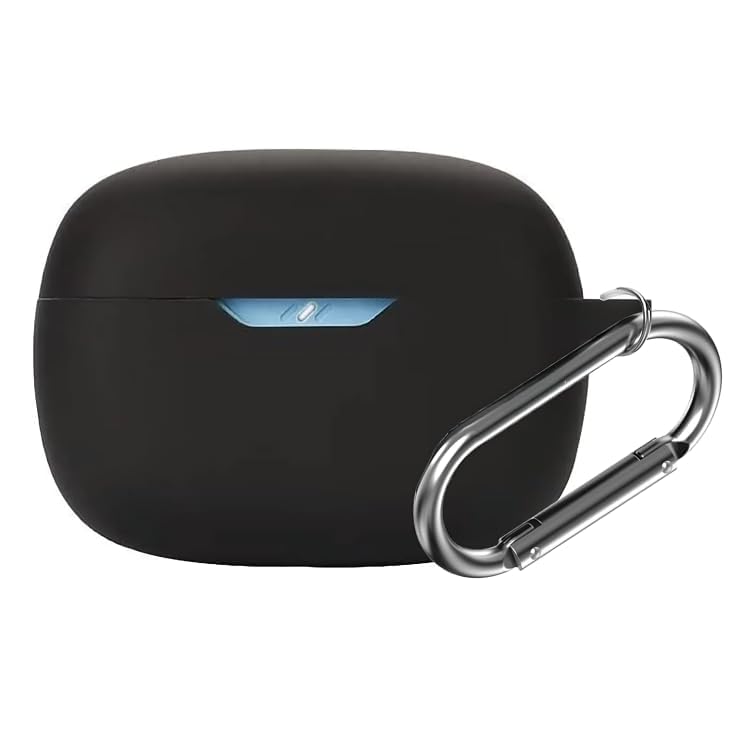 SHISHVIKA Silicone Protective Case Cover for JBLL Wave Beam 2 Earbuds with Carabiner (Black, Round Keychain)-image-37