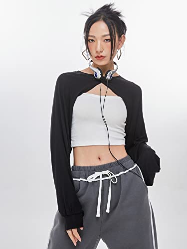 Verdusa Women's Tie Front Long Sleeve Knit Crop Cardigan Sweater Coat Solid Black S #TOP3