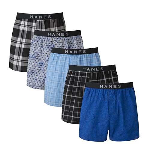 Hanes Ultimate Men's 5-Pack Yarn Dye Exposed Waistband Boxer-(Colors May Vary), Large, Assorted Print, Medium