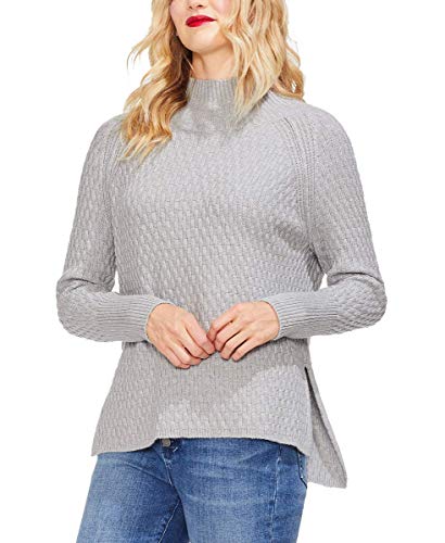 Vince Camuto Womens Textured Mock-Neck Sweater (Light Heather Grey, Large)