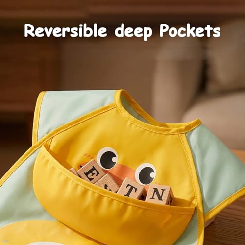 Image of SNOWIE SOFT Sleeved Bib Baby Bib with Pocket, Toddler Bib, Smock, Washable and Lightweight Waterproof Fabric, Fits Bibs for Baby 6 Months+