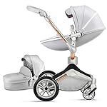 Hot Mom Kinderwagen 3in1/2in1 mit 360-Grad-Drehfunktion, kombiKinderwagen mit Babywanne/Sportwagen/PU-reifen/Kunstleder Sitz (Grau-2, ohne autositz)
