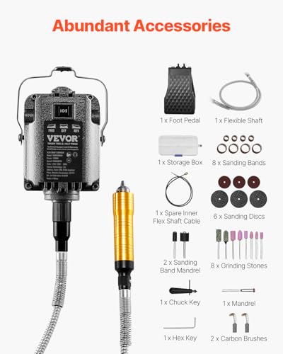 Image of VEVOR Flex Shaft Grinder, 1000W 30,000RPM Electric Flex Shaft Rotary Tool Carver, Multi-functional Hanging Grinding Machine with 31PCS Accessories & Foot Pedal for Carving Buffing Drilling Polishing