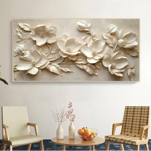Tableau fleur blanche 3D 70x140 cm encadré pour décoration murale