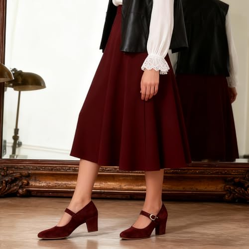 Image of SHODENSE Women Vintage Chunky High Heel Mary Jane Shoes Round Closed Toe Ankle Strap Dress Sandals 3 inch Block Heels Mary Jane Lolita Pumps Two-Toned Patchwork Buckle Office Lady Wedding Retro 4-11 M US