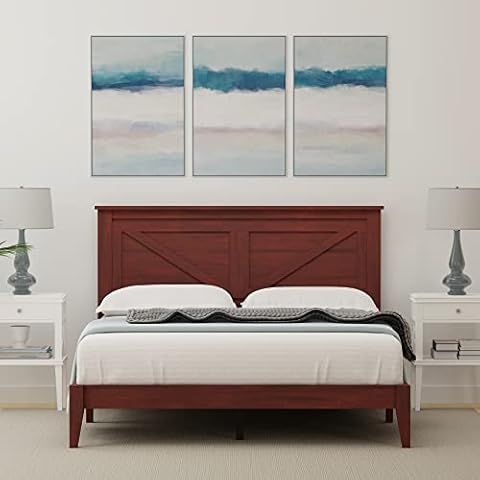 Glenwillow Home Farmhouse Solid Wood Platform Bed in Queen - Classic Cherry Cover