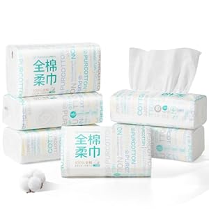Purcotton Disposable Face Towel, 100% Cotton Dry Wipes, Biodegradable and Unscented Cotton Tissue, 600 Ct Face Cloths for Makeup Removing, Skin Care, Traveling, 20 x 20 cm