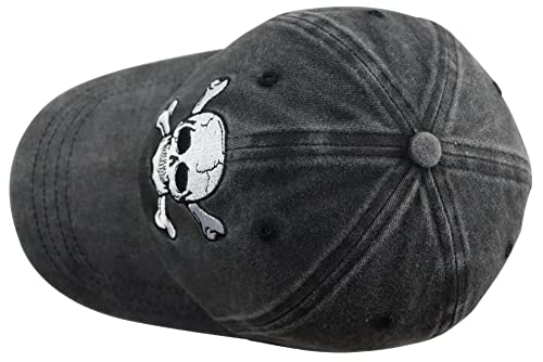 Skeleton Skull Decor Hats For Men Women, Funny Embroidered Skull And Crossbones Baseball Cap, Adjustable Washed Distressed Vintage Halloween Decorations Hat For Mom Dad Grandpa Grandma Friends Black #TOP3
