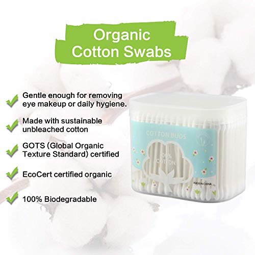 Qtips Cotton Swabs(300 Count), with Storage Box, 3.5in, 100% Cotton Advanced Baper Stick Makeup, Round Head and Pointed Head Combined Qtips, Suitable for Licking Ears, Disposable Cleaning Remover