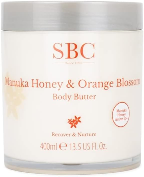 SBC Skincare Manuka Honey & Orange Blossom Body Butter - 400ml | Shea Butter And Propolis Body Lotion | Moisturising Body Cream For Dry And Sensitive Skin