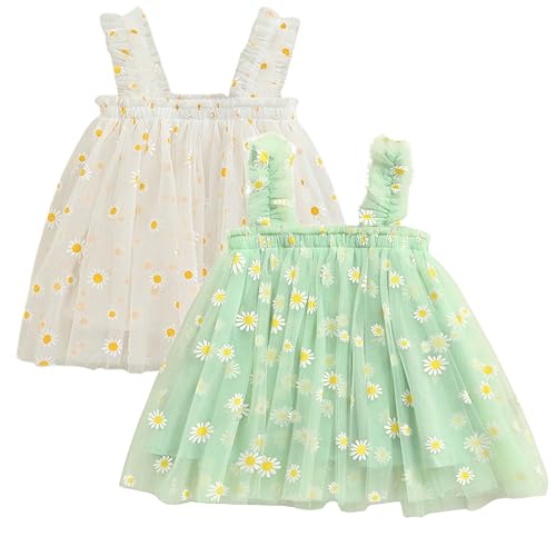 Image of TotzTouch Baby Girls Knee-Length Dress | Frock Cami Strap Flared Printed Net Sleeveless Gown