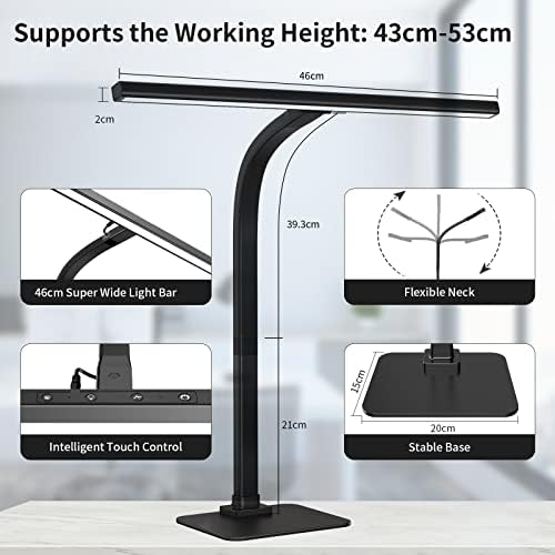Eppiebasic LED Desk Lamp,12W Architect Work Lamp,Eye Protection Desk Lamp,Overhead Office Table Lamp, Desk Lighting, Monitor Lamp, 6 Colour Modes, Auto Dimming