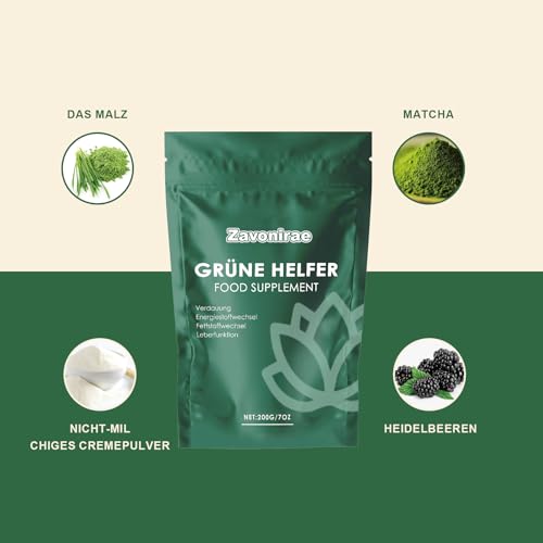 Grüne Helfer,Grüne Entgiftungspulver helfer, 200g Superfood Pulver, Greens Pulver, Pflanzenpulver mit Matcha, Gerstengras, Heidelbeeren, Rich in Macronutrients, Micronutrients & Fiber