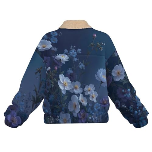 Veste polaire femme avec poche blouson chaud hiver sweatshirt zippé à fleurs
