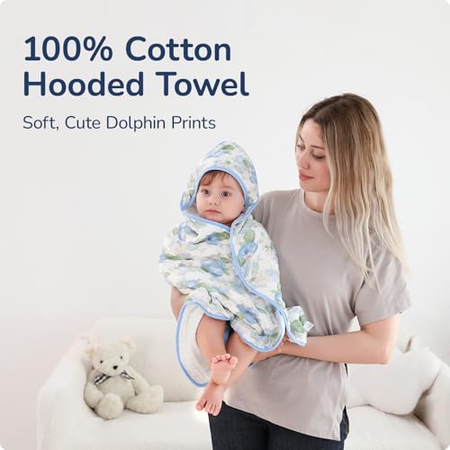 Image of Baby Hooded Towel 2 Pack, Ultra Absorbent & Soft Muslin Baby Towel - 32 x 32 Inches, Baby Bath Towel for Newborns, Infants & Toddlers, Ideal for Bath Time, Pool & Beach
