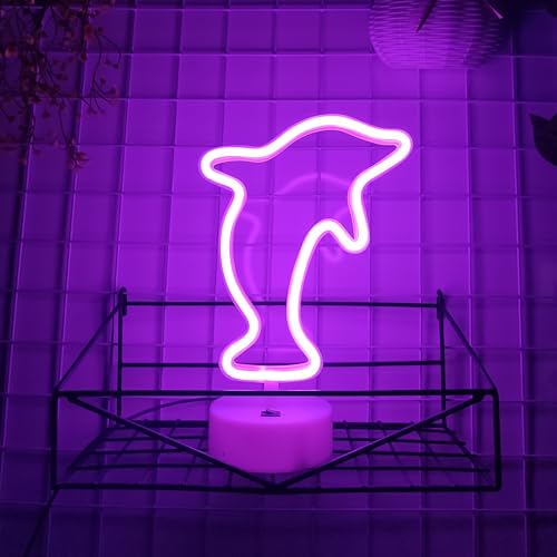 Image of JYWJ Dolphin LED Neon Light With Holder Base Desktop Wall Decoration Signs