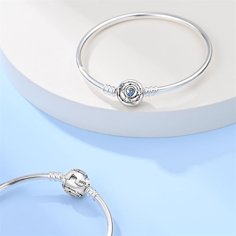 Image of 925 Sterling Silver Snake Chain Bracelets Fit Pandora Charms,Heart Clasp Bracelets Perfect For Any Glamour Gift for Women with 5 A Cubic Zirconia
