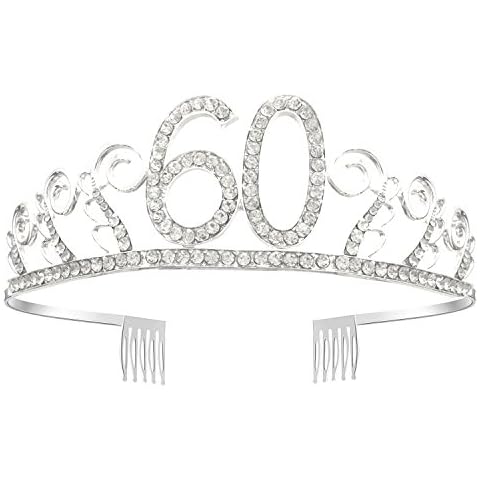 GreeStore 60th Birthday Tiara Crown Crystal Rhinestone Tiara with Hair Comb Silver Cover