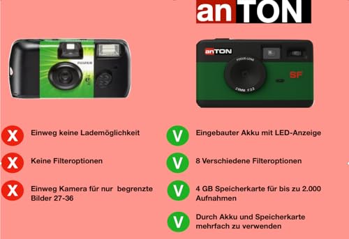 Cámara digital Anton roja sin pantalla, cámara infantil para fotografía consciente en exteriores 7
