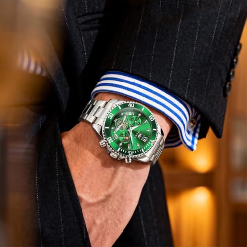 Image of OLEVS Mens Watches Chronograph Luxury Dress Moon Phase Two Tone Stainless Steel Waterproof Luminous Business Calendar Wrist Watch