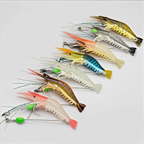 7pcs Soft Luminous Shrimp Lure Set, Saltwater Fishing Lures Shrimp Baits Set, Premium Soft Shrimps Fishing Tackle with Luminous Sharp Hooks,Suitable for Freshwater and Saltwater（7 Colors）