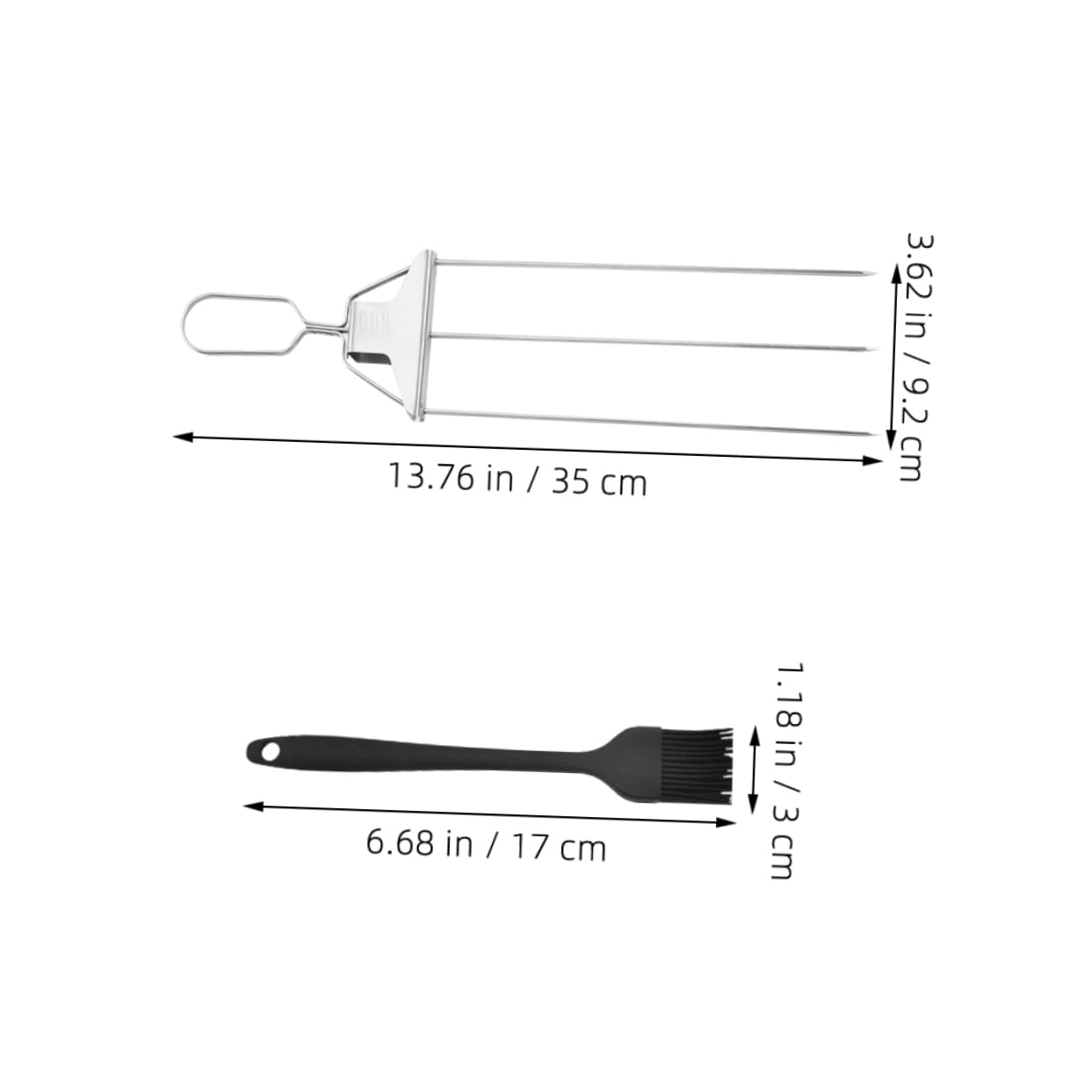 VANZACK 2pcs Stainless Steel Bbq Skewers with Oil Brush Triple Prong Design for Secure Grilling of Meat Vegetables and Marshmallows Reusable Metal Skewers for Outdoor Bbq and Campfire