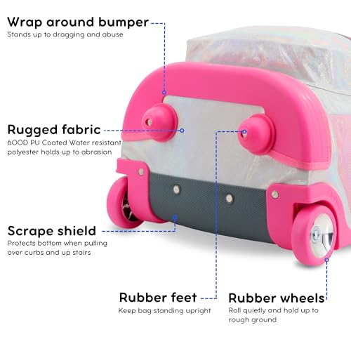 Image of J World Sunrise Kids Rolling Backpack with Wheels for Girls Boys, Roller Bookbag for School, 18 x 13 x 9 Inches, Metallic Silver