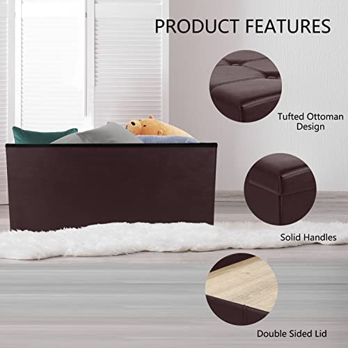Ecomex 30 Inch Storage Ottoman, Folding Storage Ottoman Bench With Foam Padded Seat, Storage Bench And Faux Leather Ottoman Foot Rest For Bedroom And Hallway Support 600Lbs Brown 1Pc #TOP3