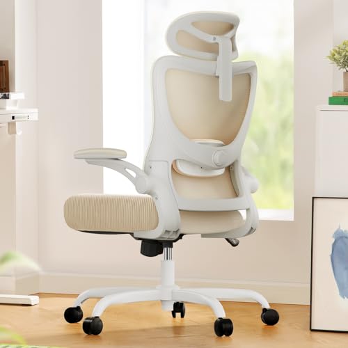Marsail Ergonomic Office Chair: Office Computer Desk Chair with High Back Mesh and Adjustable Lumbar Support Rolling Work Swivel Task Chairs with Wheel 3D Armrests and Headrest (White)