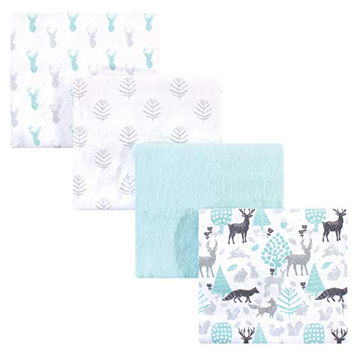 Hudson Baby Unisex Baby Cotton Flannel Receiving Blankets, Linocut Woodland, One Size