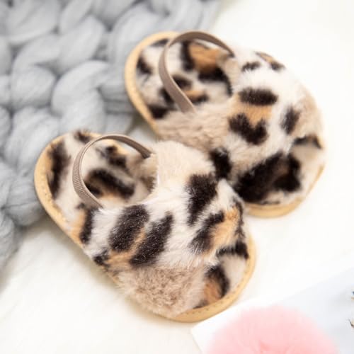 Infant Baby Boys Girls Fluffy Fuzzy Slippers Open Toe House Home Slippers Slides With Strap Little Kids Slip-on Shoes3