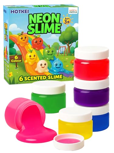 Image of HOTKEI Pack of 6 Neon Colored Slime Multicolor Fruit Scented DIY Toy Slimy Slime Gel Jelly Putty Set Art kit Birthday Toys Gift for Boys Girls Kids 3 to 10 Years 300 gm