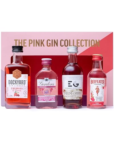 Pink Gin Gift Set - Gin Gifts for Women, 4x5cl Beefeater Pink Strawberry, Gordons, Edinburgh Plum & Vanilla, Dockyard Cherries & Berries Flavoured Liqueur, Womens Alcohol Gifts, Birthday, Christmas