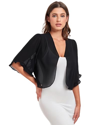 Image of SURVODJA Womens Shrug Lightweight Chiffon Cardigans Sweaters Short Sleeve Bolero Shrugs for Evening Dressy