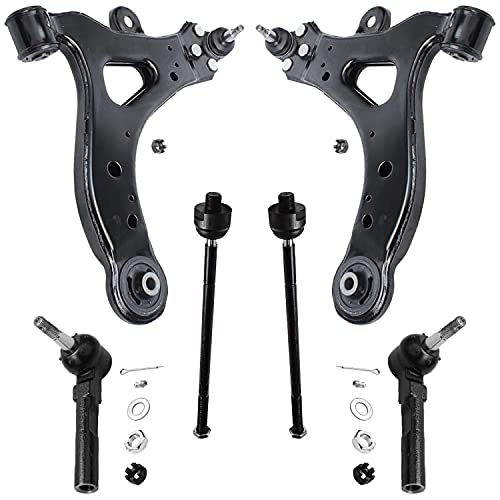 Image of Detroit Axle - 6pc Front End Control Arms Kit for Chevy Uplander Buick Rendezvous Terraza Pontiac Montana Aztek Saturn Relay, 2 Lower Control Arms w /Ball Joint 4 Outer & Inner Tie Rods Replacement