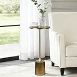Jorsnovs Vintage Bronze Small End Table, 10'' Round Pedestal Side Table with Weighted Iron Base, Drink Table for Small Spaces, Antique Cocktail Table for Living Room, Entryway, or Bathroom