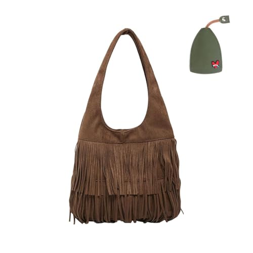 RICOKJRDE Bolso De Ante con Flecos Y Borlas para Mujer, Bolso Bandolera con Borlas Estilo Bohemio, Bolso De Hombro De Gran Capacidad para El Trabajo Y El Ocio (Coffee)