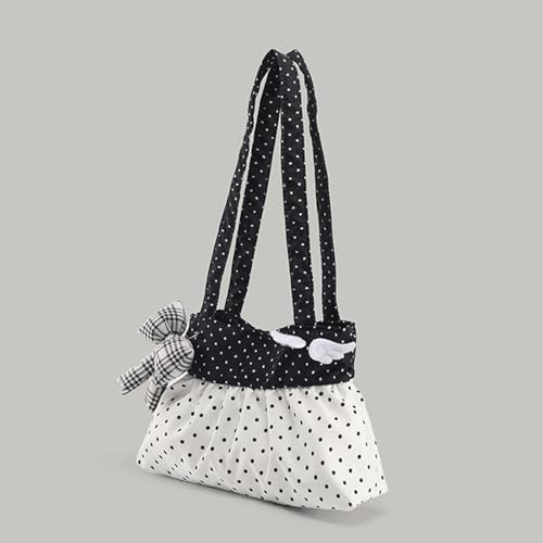 Bow Purse Polka Dot Shoulder Bag Plaid Bow Patchwork Handbag Mini Tote Bag with Zipper Trendy Gift for Women2