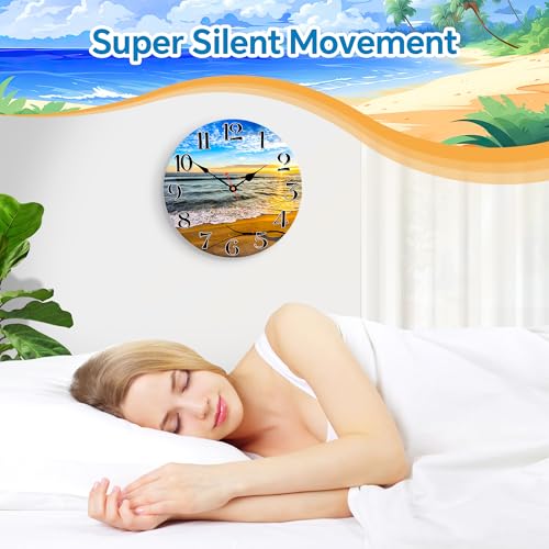 Image of TAHEAT Nautical Sea Wall Clock, Small Coastal Beach Ocean Clocks, Decorative Battery Operated Silent Non Ticking Wall Clocks for Bathroom Living Room Kitchen Bedroom, 8 Inch