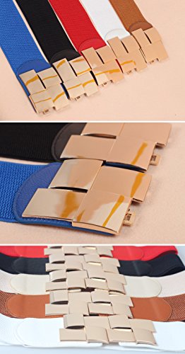 Womens Elasticity Stretch Gold-Plated Buckle Dress Waist Belt,Width 2.3inch(6cm) (Camel)3