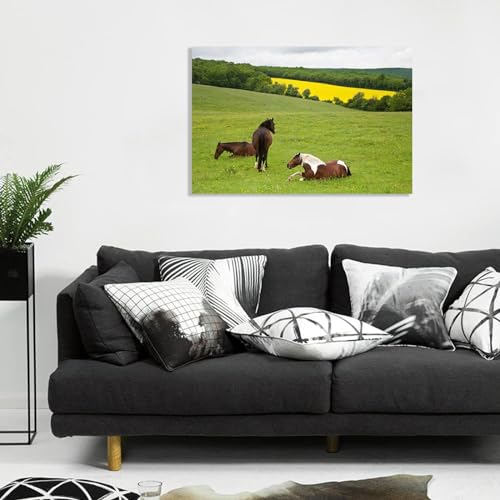 Toile chevaux prairie impression d'art haute définition 70x105cm