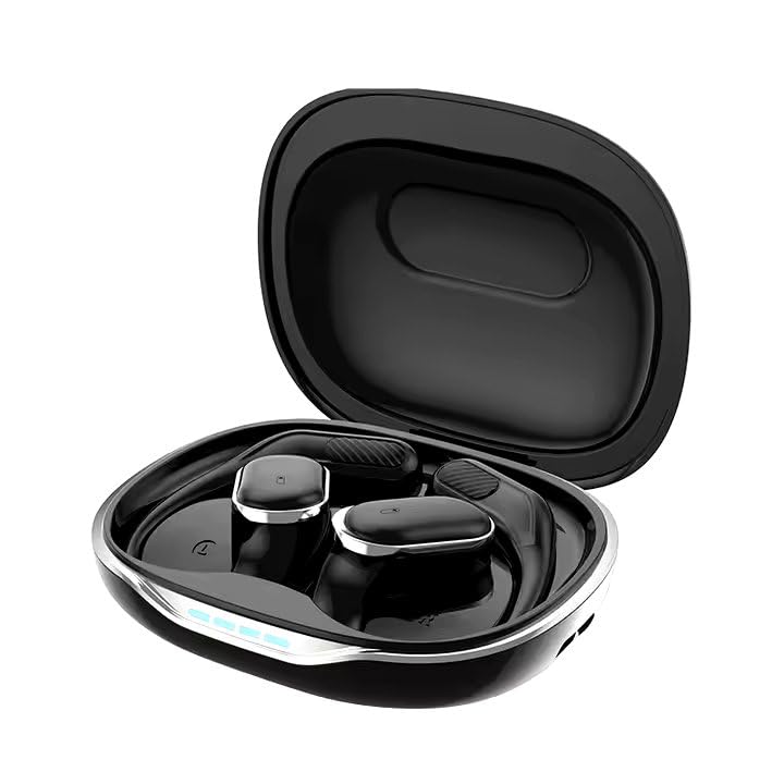 Cosmos Audio Auriculares inalámbricos: auriculares Bluetooth T6 con ganchos para los oídos y conciencia del medio ambiente, micrófono y sonido de alta fidelidad, pantalla LED de reproducción de 60