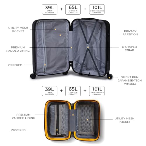 Image of Brampton 6-Piece Family Luggage Set - 3 Trolley Suitcases (20 inch /24 inch /28 inch) + 3 Vanity Cases (8 inch /10 inch /13 inch), Lightweight Unbreakable Polycarbonate, 8 Spinner Wheels, Number Lock (Set of 6, Black)